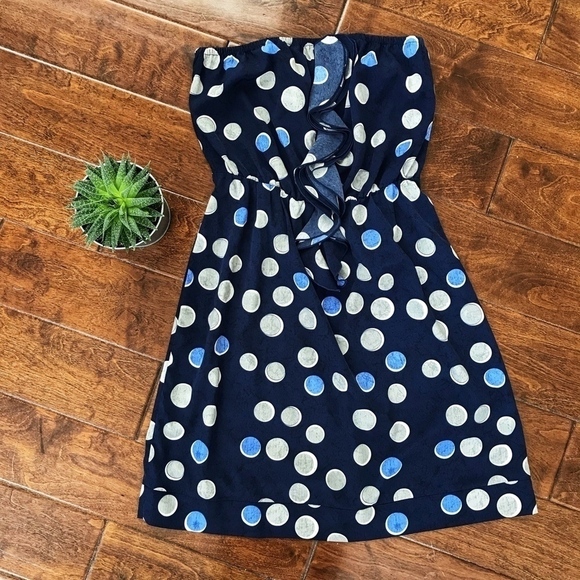 Banana Republic Strapless Blue Polka Dot Dress - Picture 3 of 5